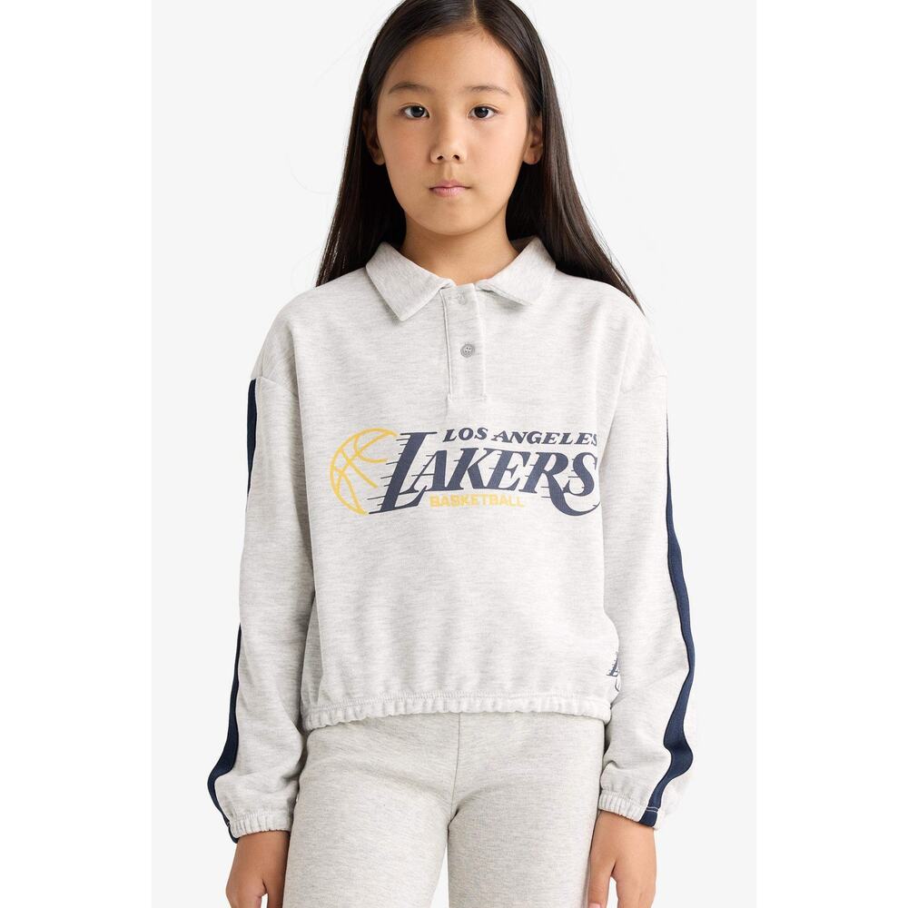 Chic Women's Small Grey Lakers Collared Sweatshirt